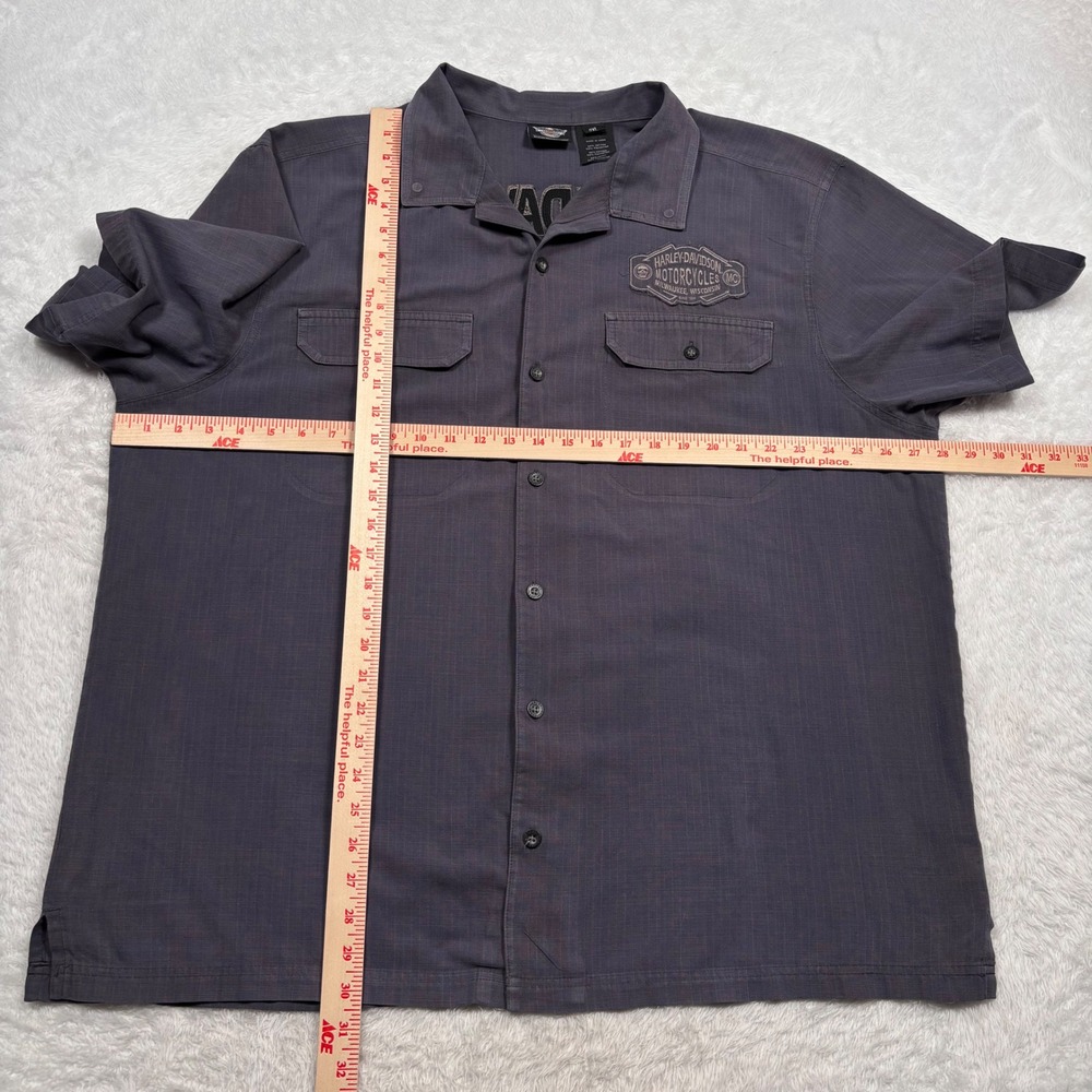 Y2K Harley-Davidson Button Shirt Men 2XL Gray Blue Mechanic Spellout Short Slv - Picture 12 of 16